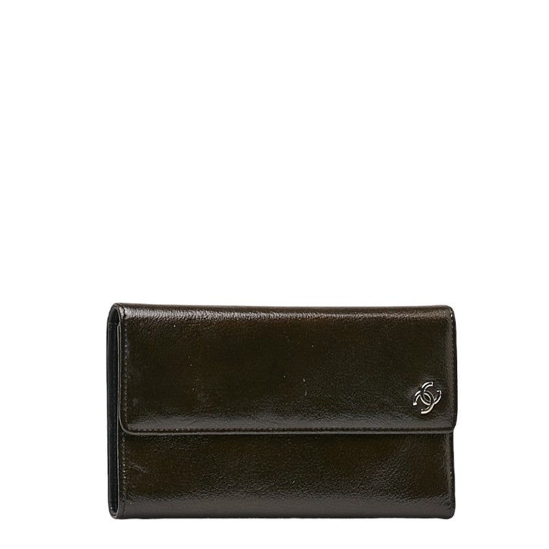 Top Quality Chanel Cocomark Three Folded Wallet Metal Curry Patent Leather  CHANEL