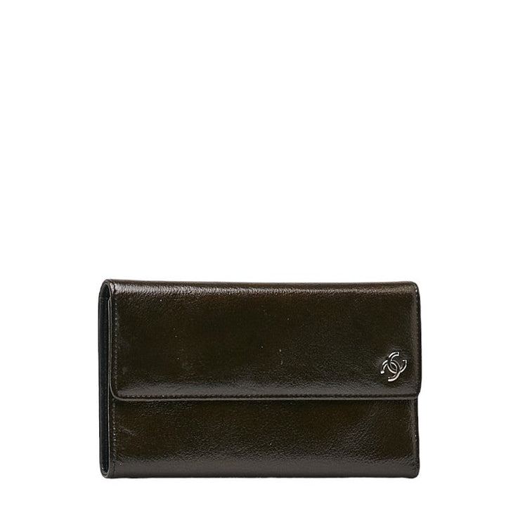 Top Quality Chanel Cocomark Three Folded Wallet Metal Curry Patent Leather  CHANEL