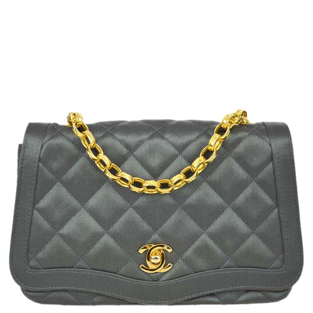 Top Quality Chanel 1989-1991 Gray Satin Single Flap Shoulder Bag