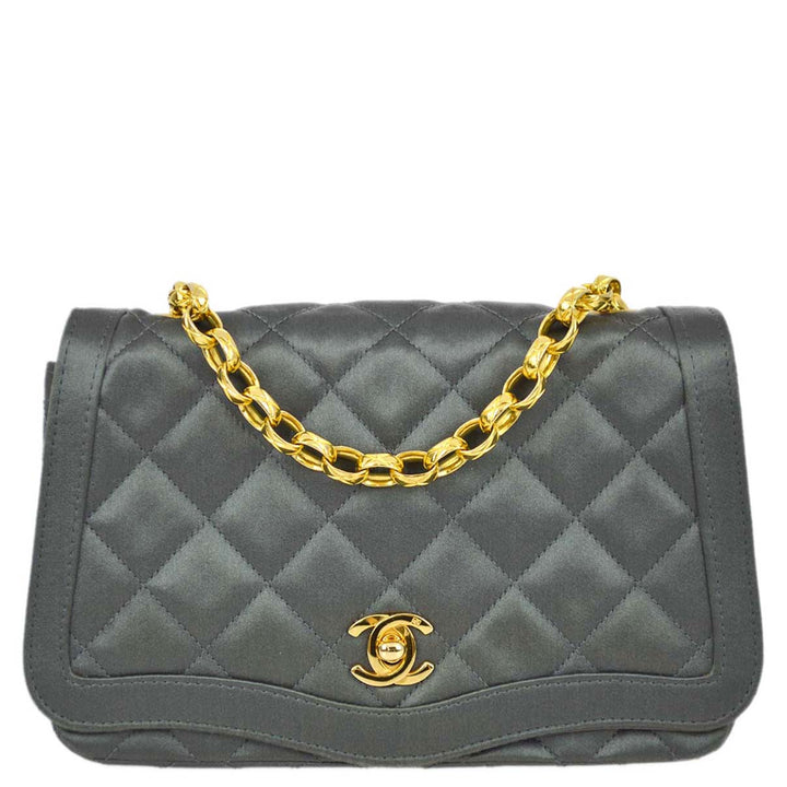 Top Quality Chanel 1989-1991 Gray Satin Single Flap Shoulder Bag