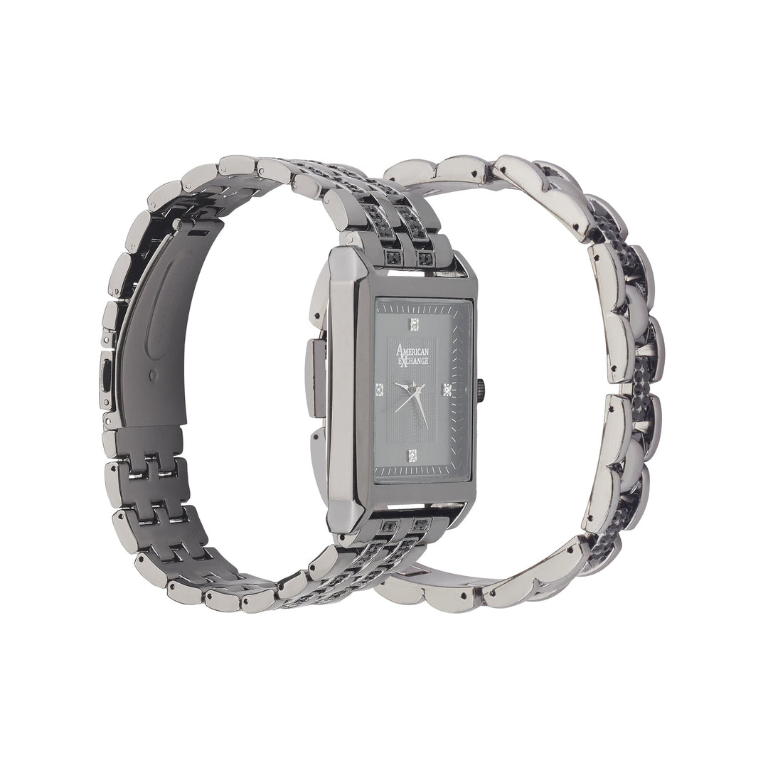 American Exchange Mens Black Watch & Bracelet Set