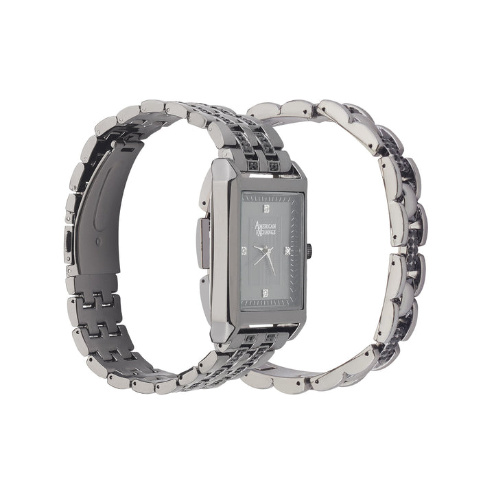 American Exchange Mens Black Watch & Bracelet Set