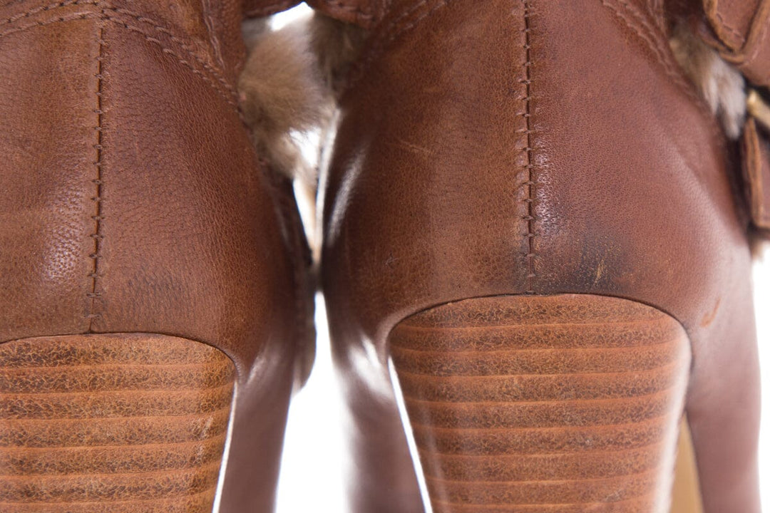 Stuart Weitzman Leather Camel & Faux Fur Boots SZ 6