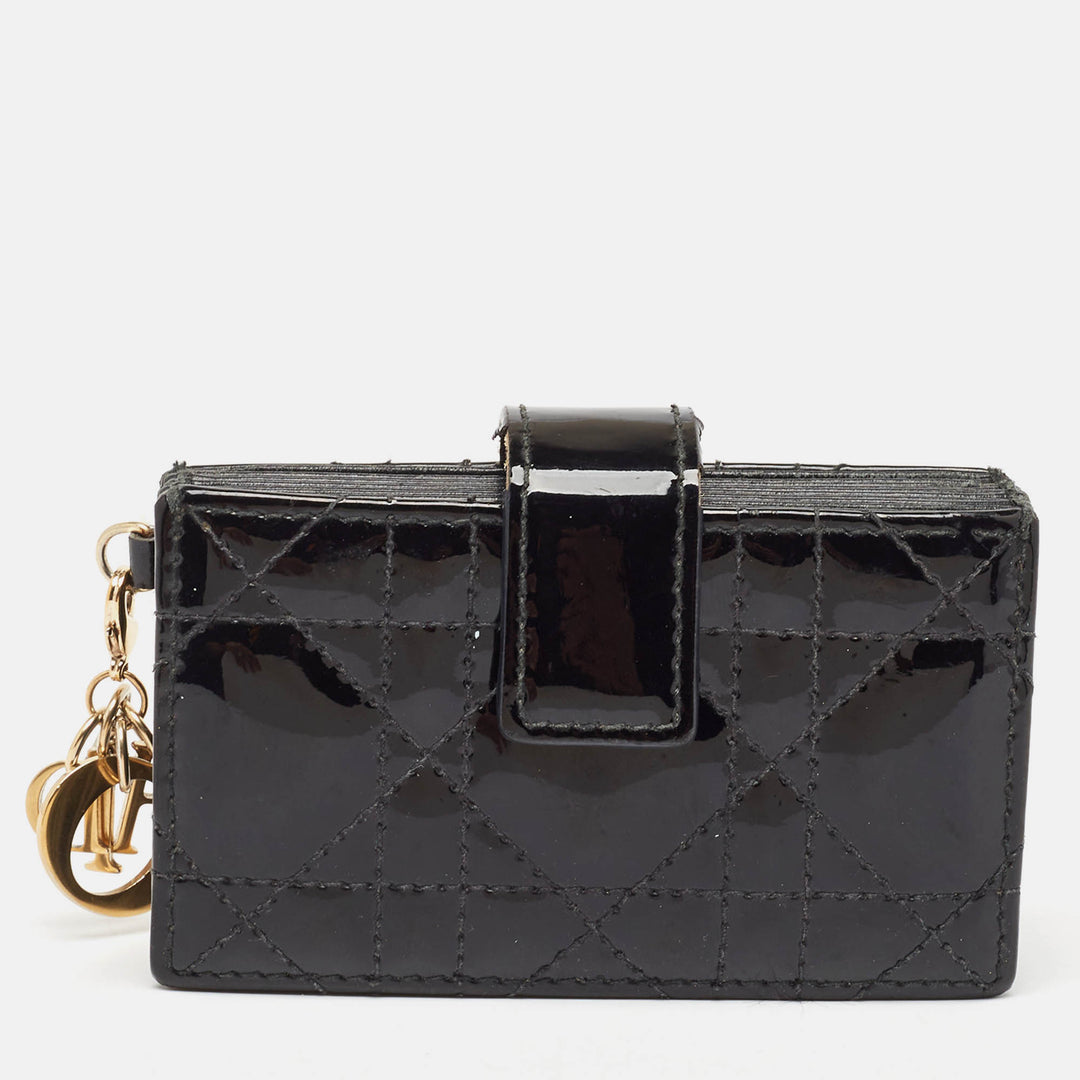 Top quality Dior Black Cannage Patent Leather Lady 5 Gusset Card Holder