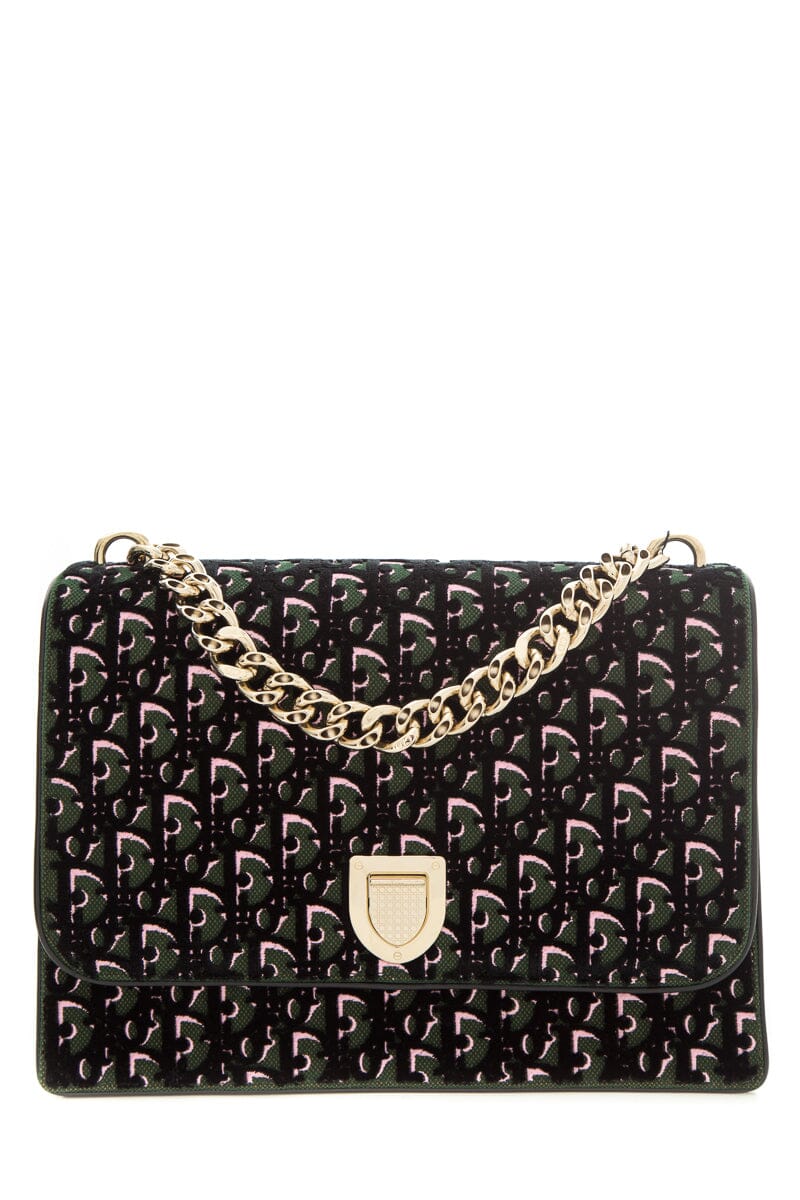 Top quality Diorama Green & Pink Velvet Oblique Handbag