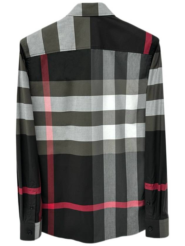 Burberry Men's Checked Stretch Cotton Poplin Long Sleeve Shirt Charcoal