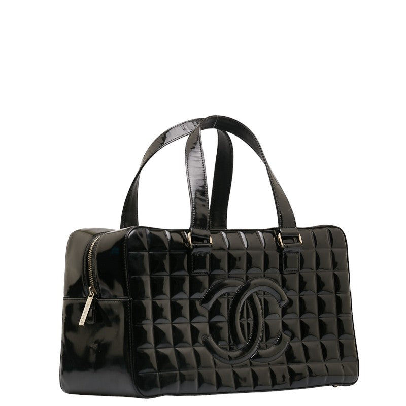 Top Quality Chanel Chocolate Bar Coco Mini Boston Bag Handbag Black Patent Leather Leather  CHANEL