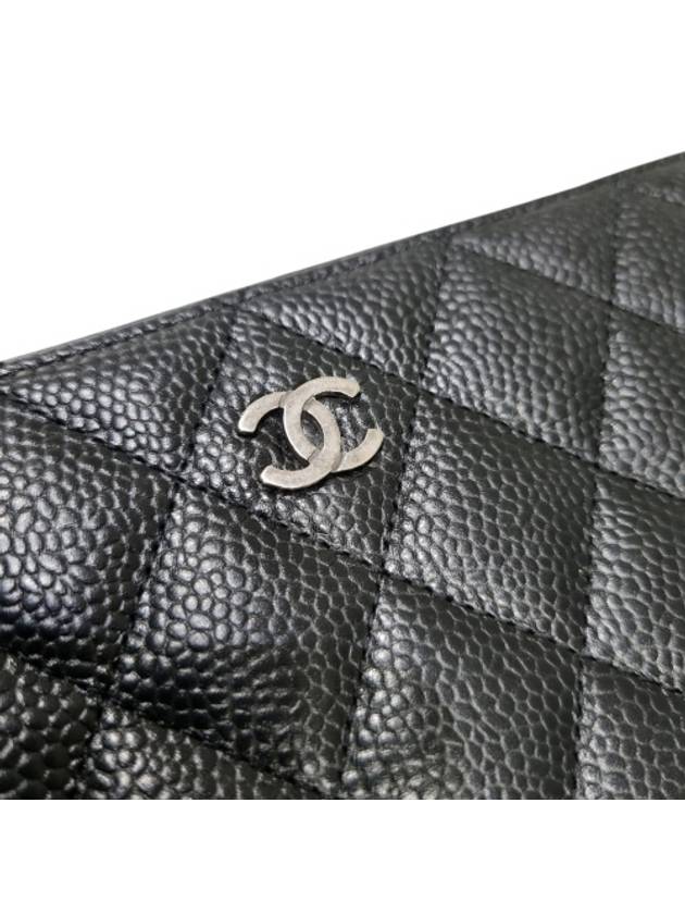A82370 Classic Vintage Silver Black Caviar Zipper Long Wallet Chanel