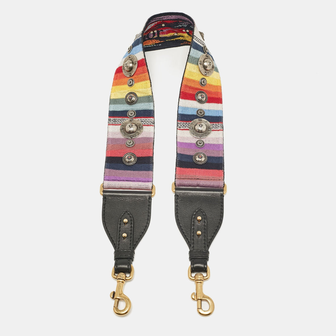 Top quality Dior Multicolor Embroidered Canvas Studded Shoulder Bag Strap