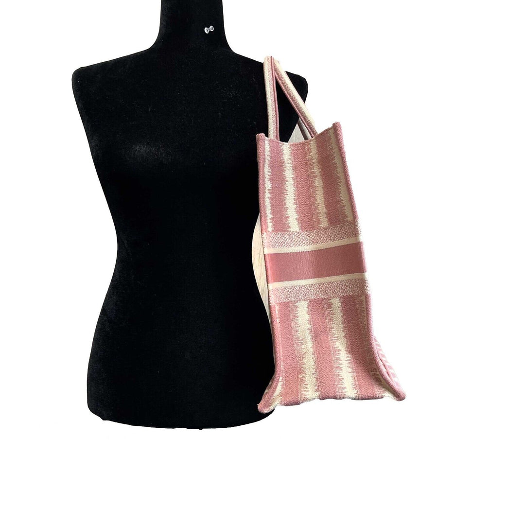 Top quality Dior Bayadere Stripe Large Book Tote D-Stripes Embroidery Pink