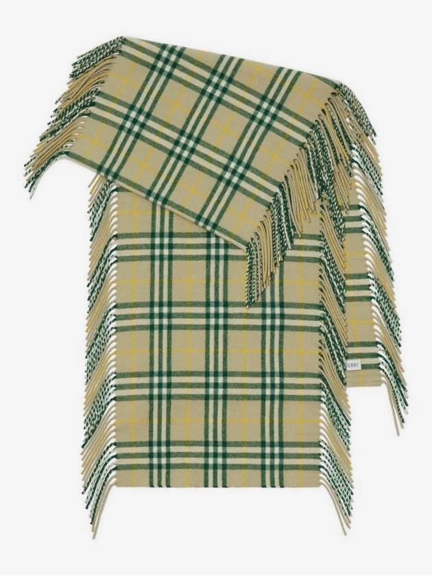 Burberry Check Print Cashmere Scarf Green