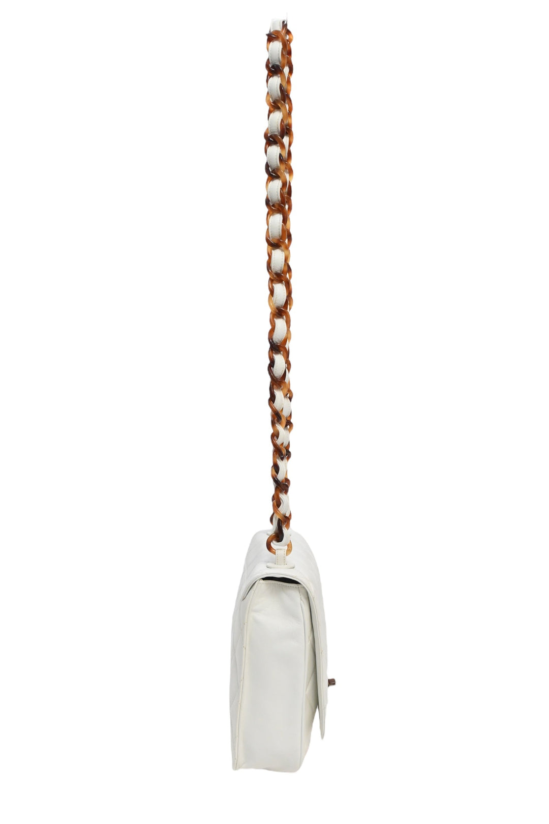 Chanel White matelasse caviar leather 1994-1996 New crossbody bag with tortoiseshell hardware