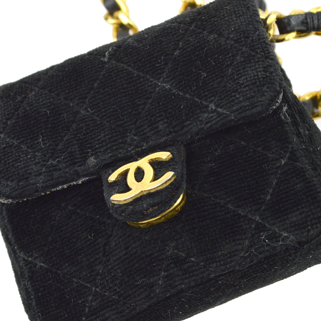 Top Quality Chanel Black Velvet Classic Flap Micro Chain Pochette Pouch