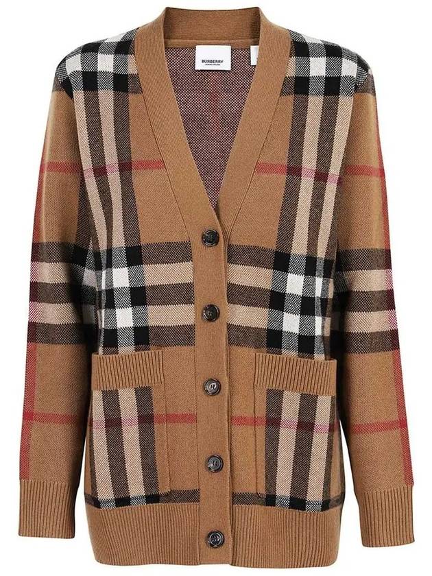 Burberry Check Wool Cashmere Cardigan Brown