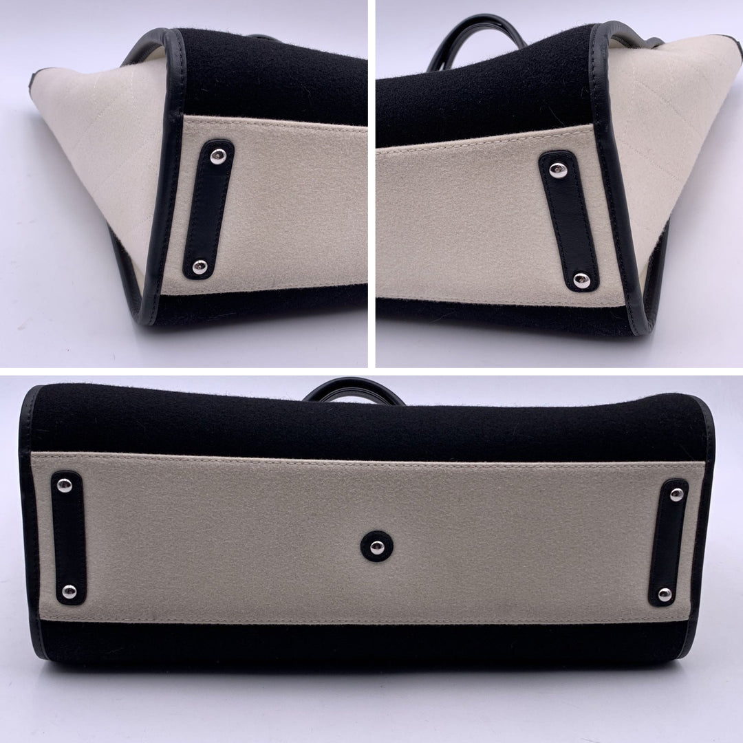 Chanel Black And White Felt Wool Large Deauville Tote Shoulder Bag