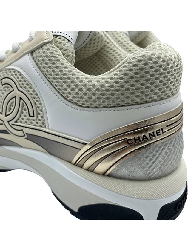 Women CC Logo Fabric Laminated Low Top Sneakers Silver Ivory Chanel