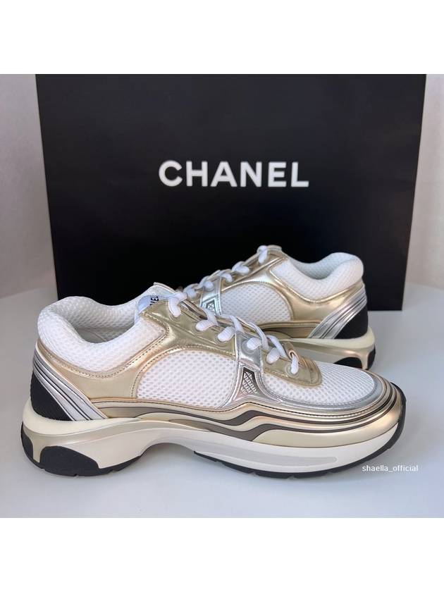 Fabric Laminated Low Top Sneakers Gold Chanel