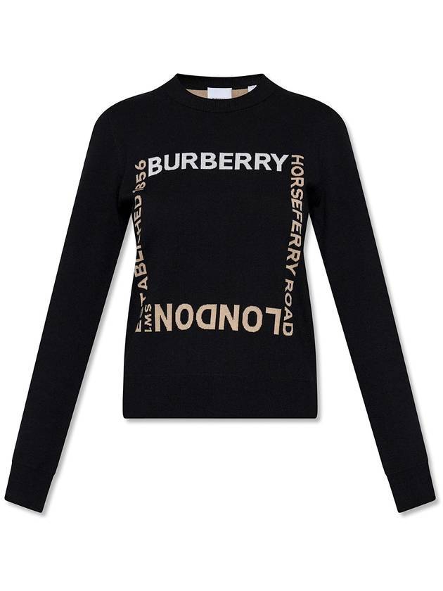 Burberry Horseferry Square Wool Blend Jacquard Knit Top Black