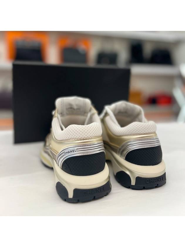 Fabric Laminated Low Top Sneakers Gold Chanel
