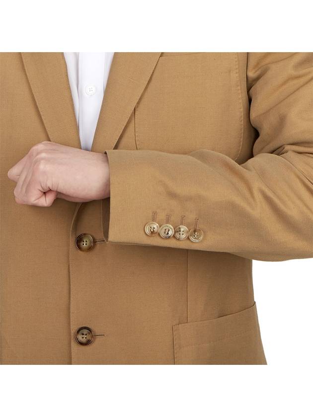 Burberry Slim Fit Unstructured Wool Linen Blend Single Breasted Jacket Camel