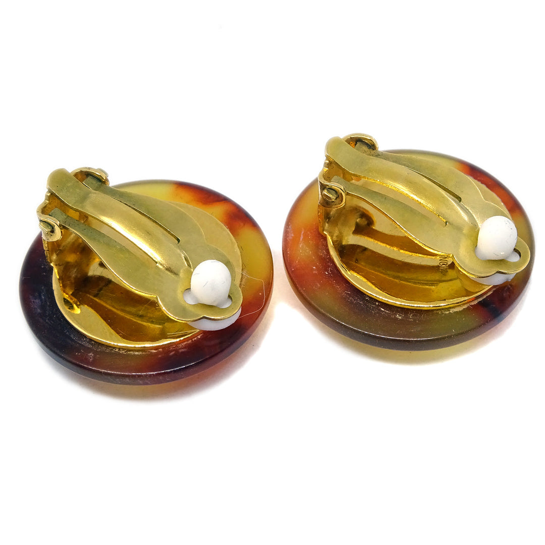 Top Quality Chanel Button Earrings Clip-On Brown 97P