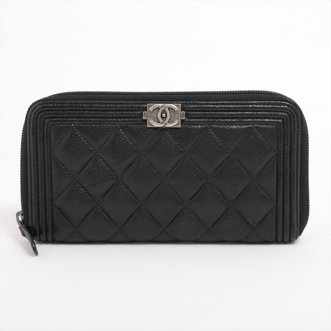Top Quality Chanel Boy Top Quality Chanel Caviar S Round  Wallet Black Silver Gold