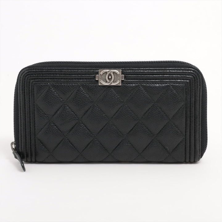 Top Quality Chanel Boy Top Quality Chanel Caviar S Round  Wallet Black Silver Gold