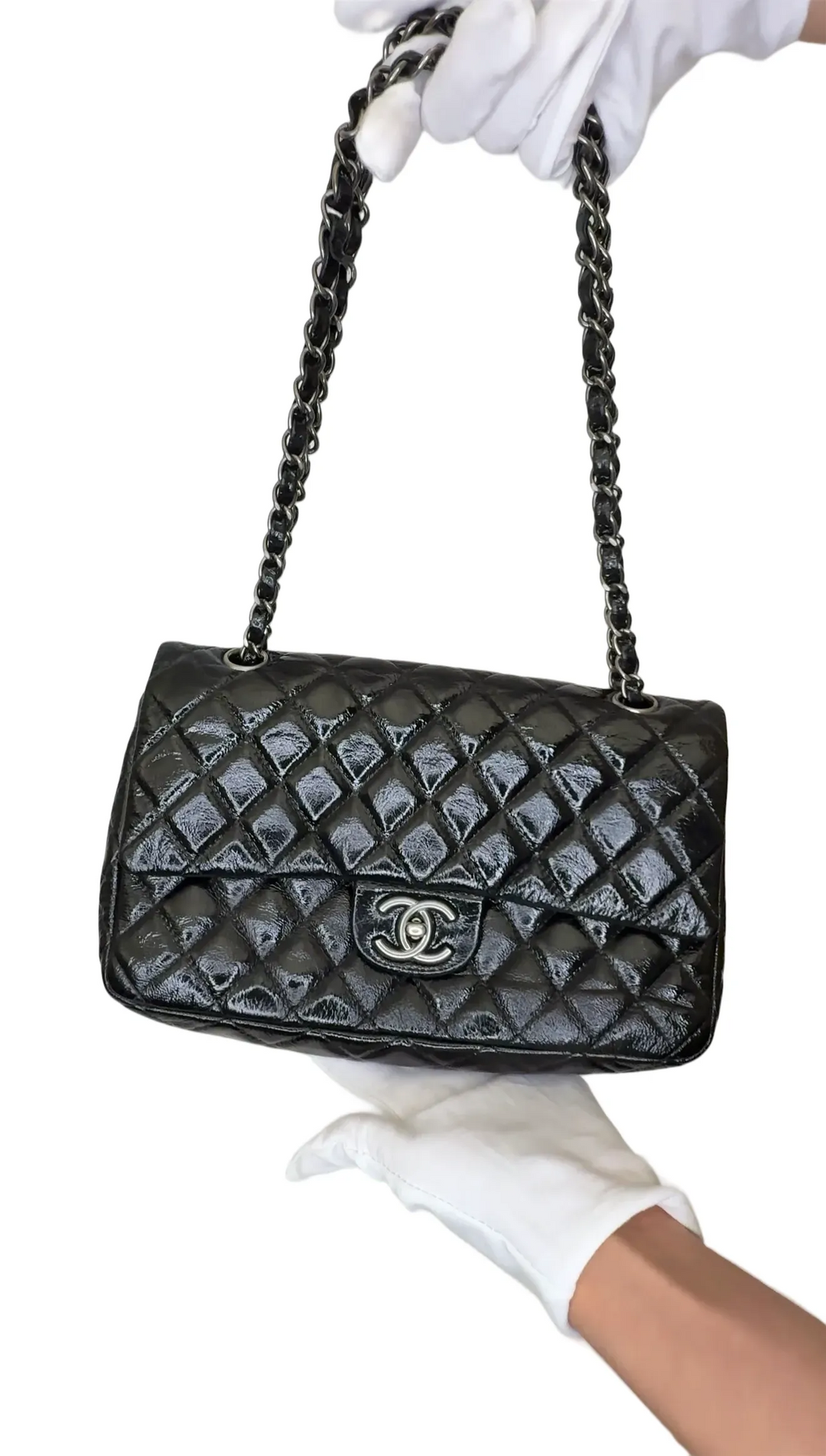Top Quality Chanel Vintage Patent Jumbo Classic Single Flap Shoulder Bag - Black Shoulder Bags B24-15 B24-15