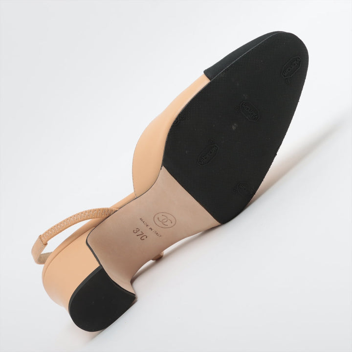 Top Quality Chanel Coco Leather X Fabric Strap Pump EU37  Beige X Black G31318 Box Bag