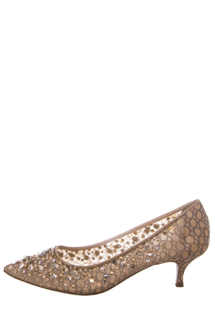 Rene Caovilla Gold Jeweled Lace Heels SZ 38