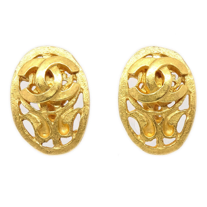 Top Quality Chanel Oval Earrings Gold Clip-On 95A