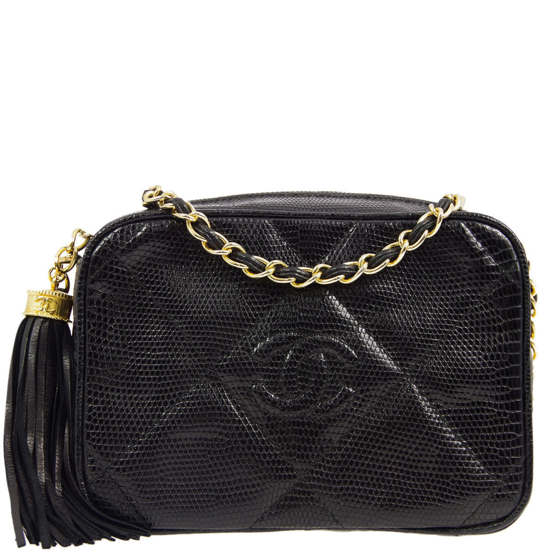 Top Quality Chanel * 1986-1988 Black Lizard Mini Camera Bag