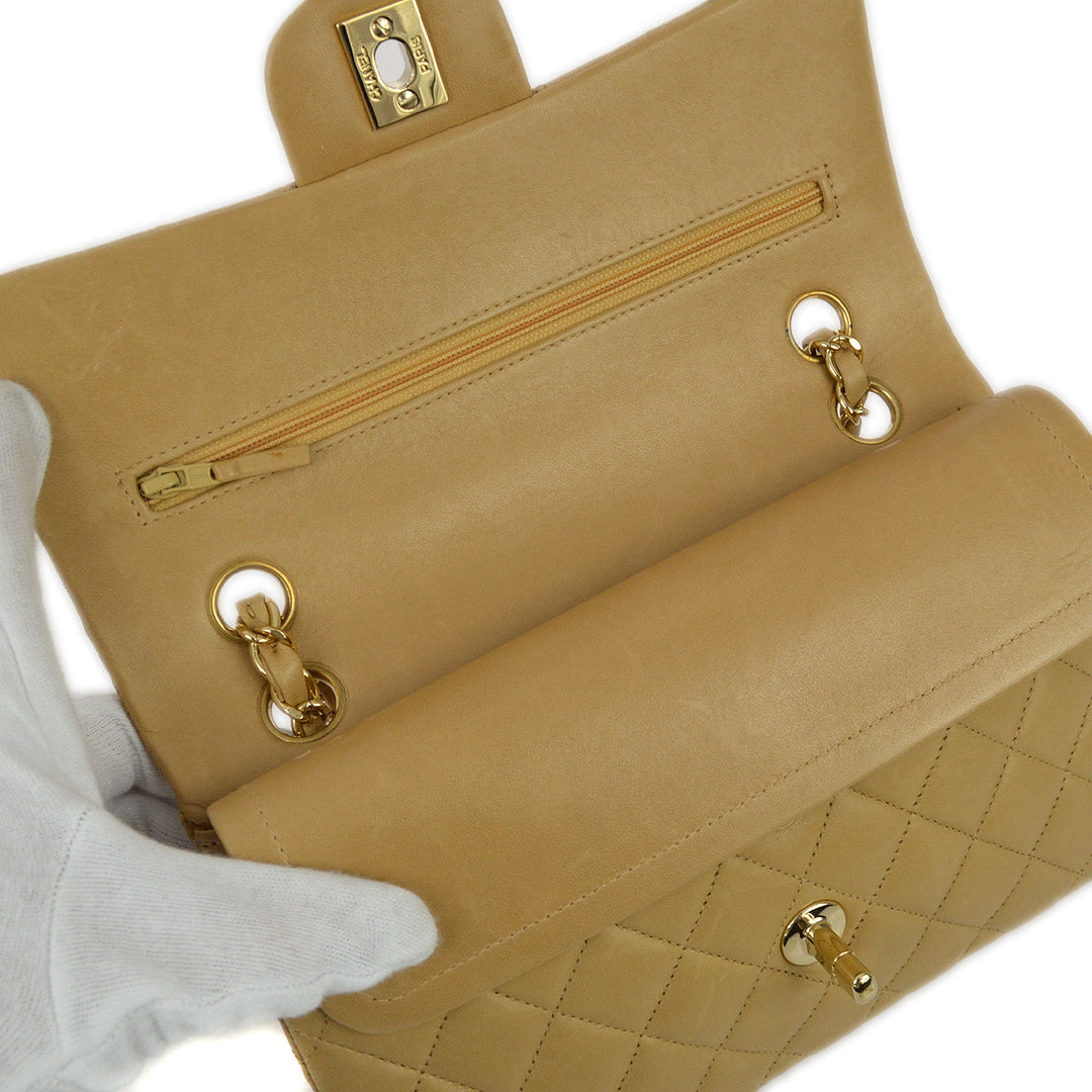 Top Quality Chanel 2000-2001 Beige Lambskin Small Classic Double Flap Shoulder Bag