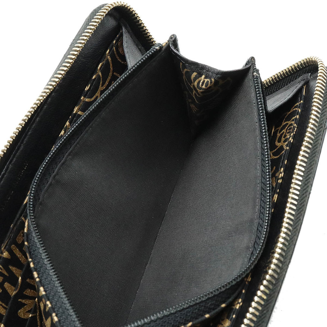 Top Quality Chanel Wallet Inner Logo Kittening Round Fassner Long Wallet Ram Skin Leather Black Black Silver Gold  AP0041