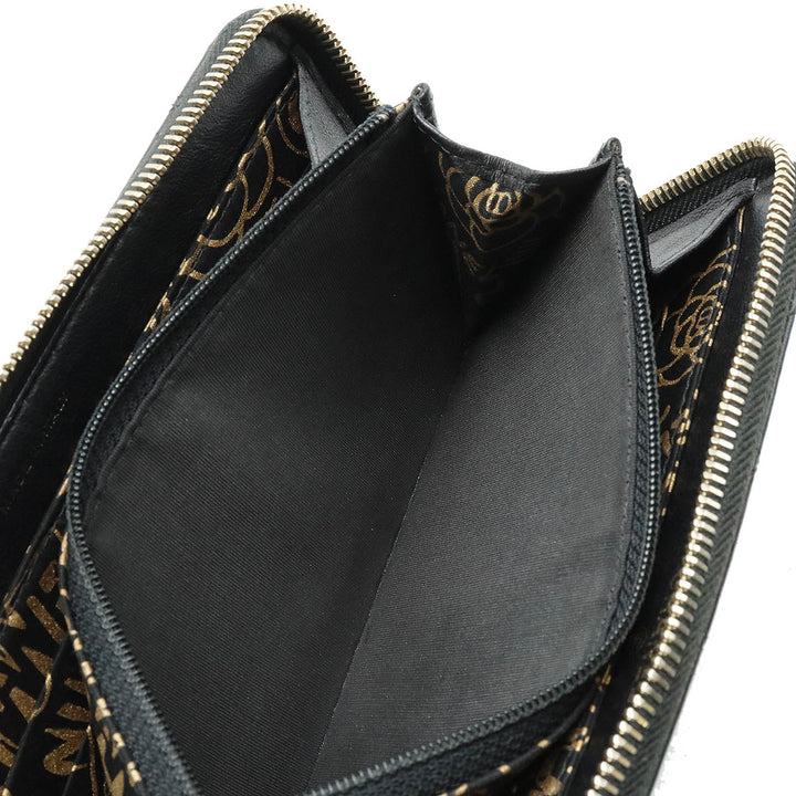 Top Quality Chanel Wallet Inner Logo Kittening Round Fassner Long Wallet Ram Skin Leather Black Black Silver Gold  AP0041