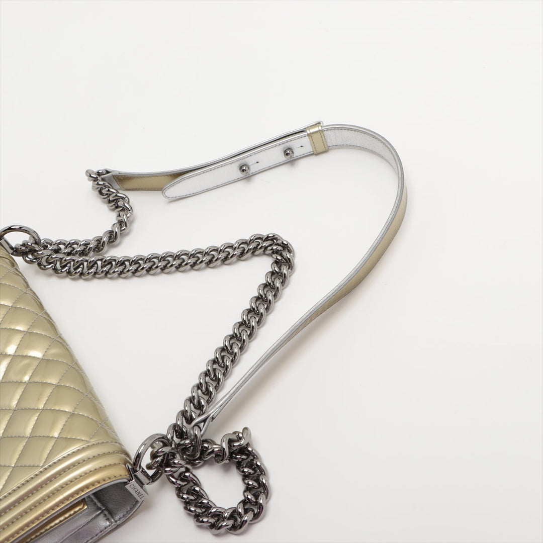Top Quality Chanel Boy Top Quality Chanel 25 Patent Leather Chain Shoulder Bag G x Silver Silver  17 A67086