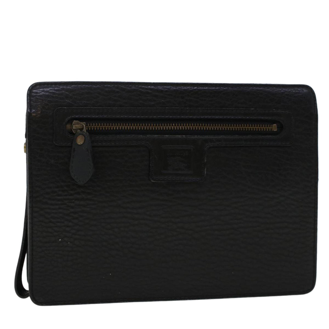 BurberrySs Clutch Bag Leather Black Auth ep1119