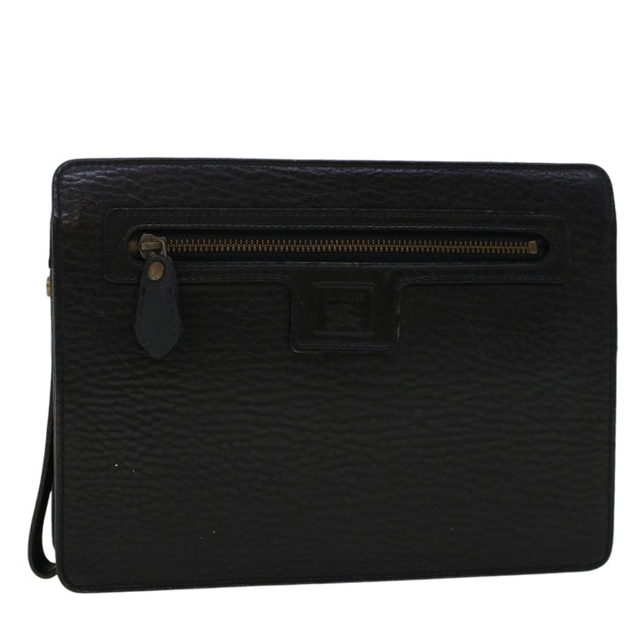 BurberrySs Clutch Bag Leather Black Auth ep1119