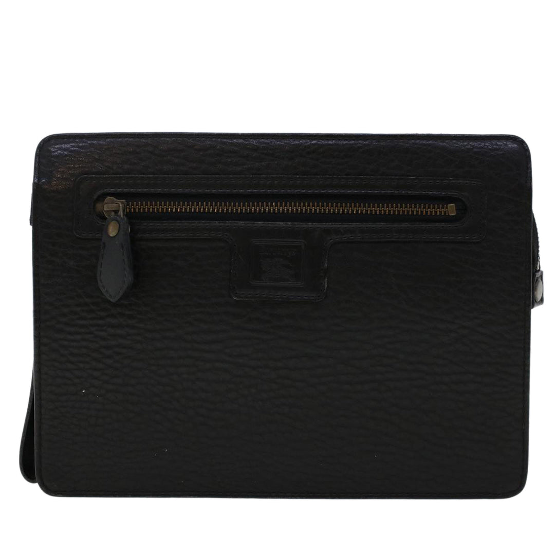BurberrySs Clutch Bag Leather Black Auth ep1119