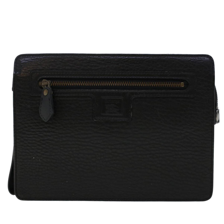 BurberrySs Clutch Bag Leather Black Auth ep1119