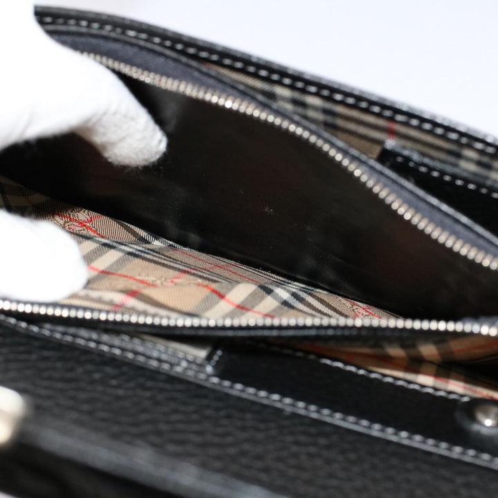 BURBERRY Clutch Bag Leather Black Auth Ep1686