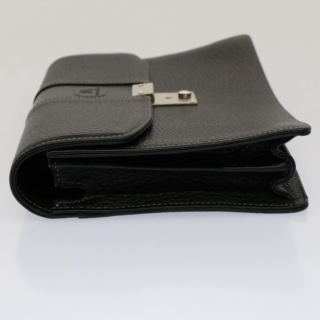 BURBERRY Clutch Bag Leather Black Auth Ep1686