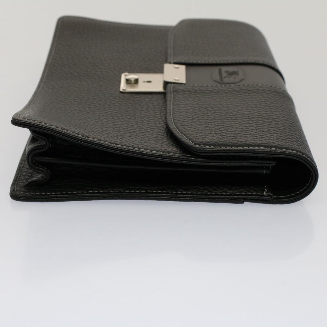 BURBERRY Clutch Bag Leather Black Auth Ep1686