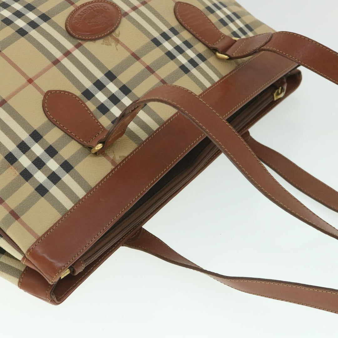 BurberrySs Nova Check Tote Bag PVC Leather Beige Auth ep1961
