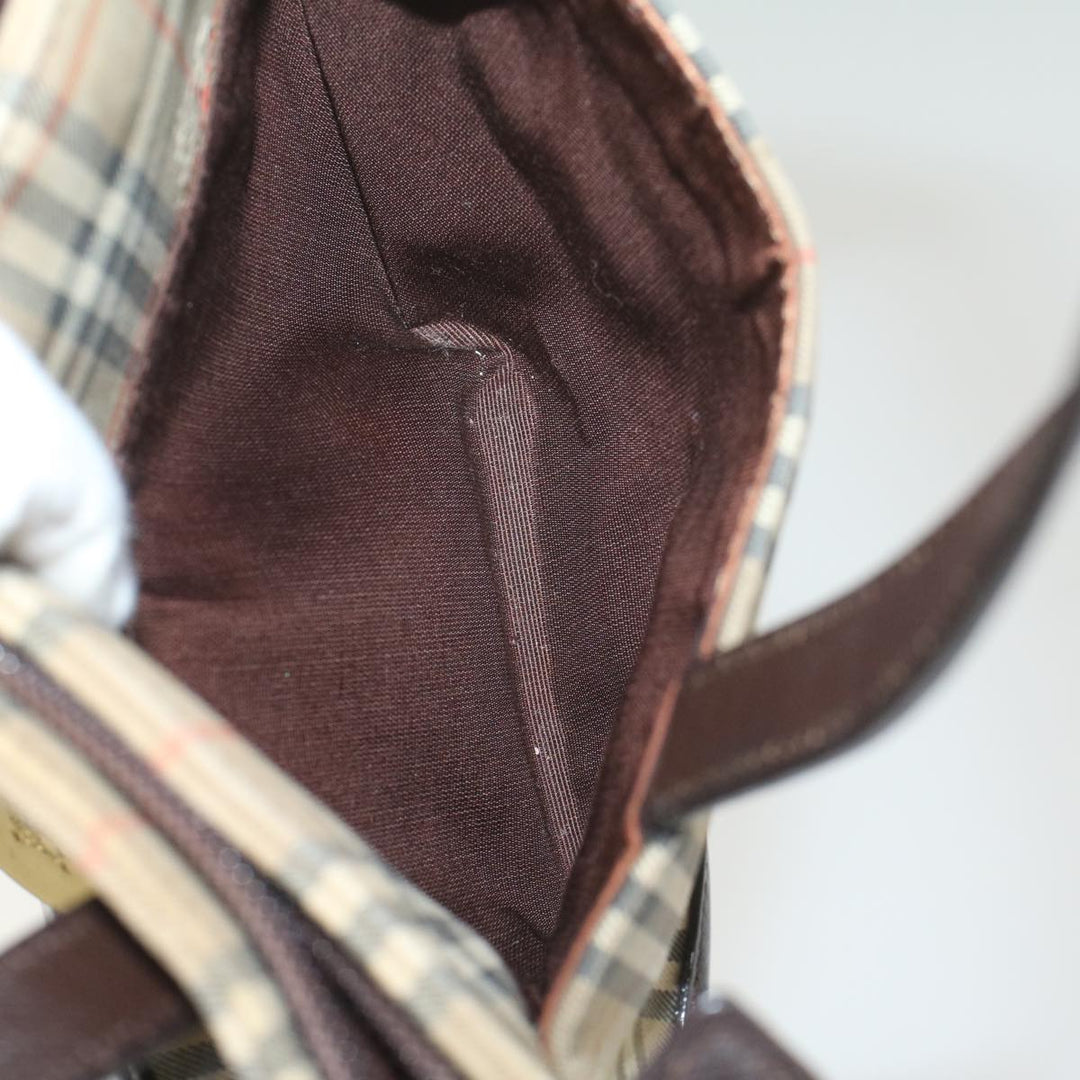 Burberry Nova Check Hand Bag Nylon Canvas Beige Auth ep1964