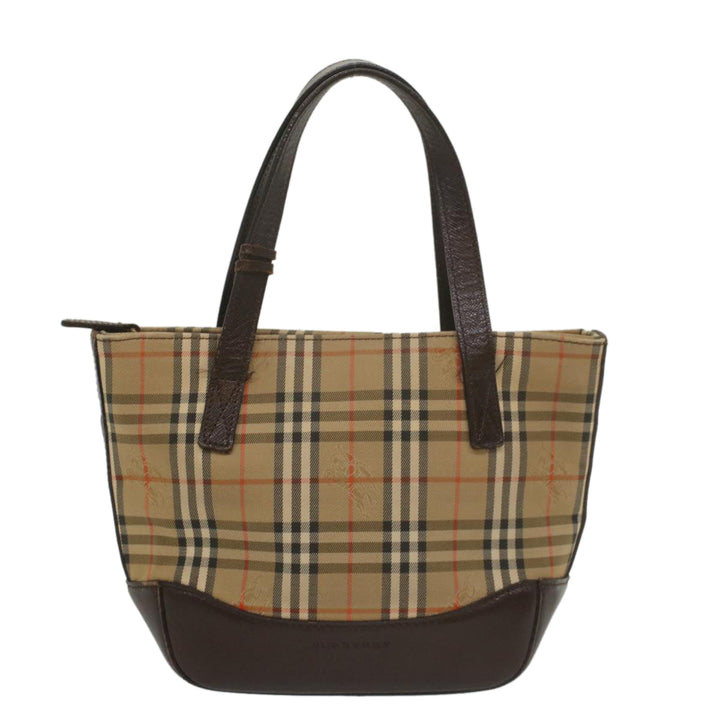 Burberry Nova Check Hand Bag Nylon Canvas Beige Auth ep1964