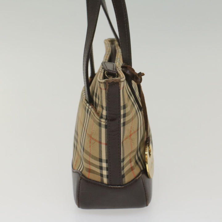 Burberry Nova Check Hand Bag Nylon Canvas Beige Auth ep1964