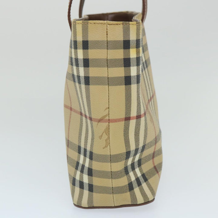 BURBERRY Nova Check Hand Bag PVC Leather Beige Auth ep2162