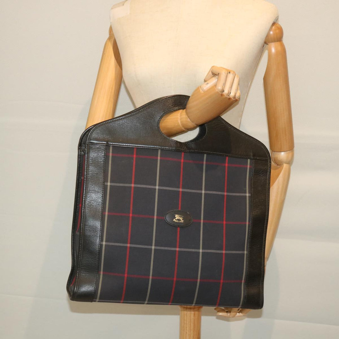 BurberrySs Nova Check Hand Bag Nylon Canvas Navy Auth ep2181