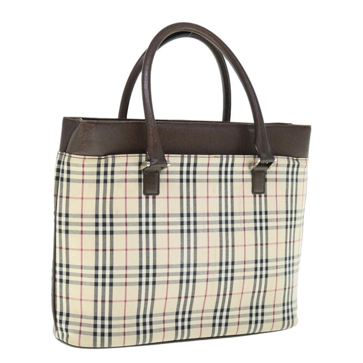 Burberry Nova Check Tote Bag Nylon Beige Auth ep2645